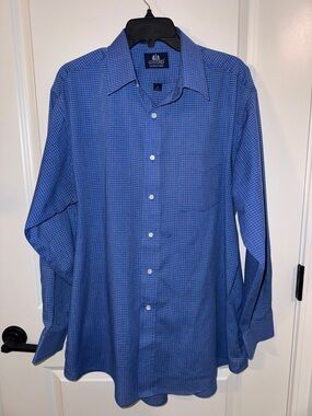 Stafford Blue Micro-Check Men's Dress Shirt